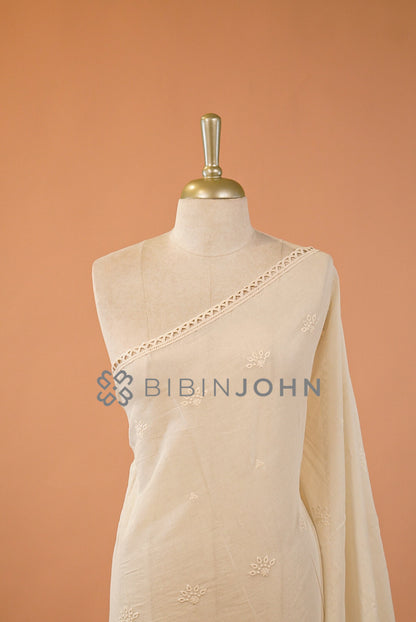 Cotton Lace Dupatta For Women Off White close view.