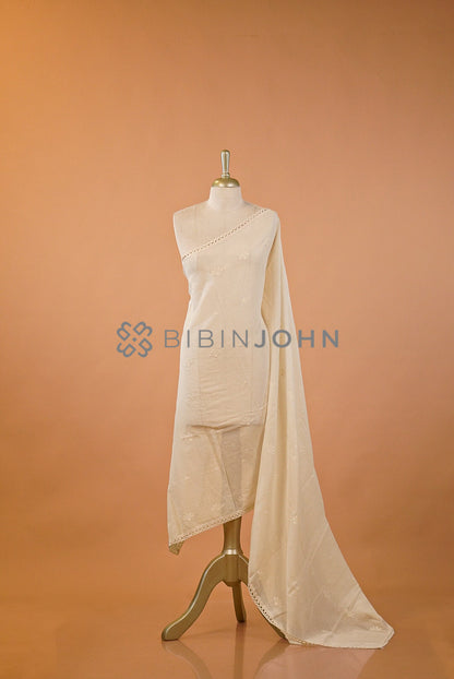 Cotton Lace Dupatta For Women Off White.