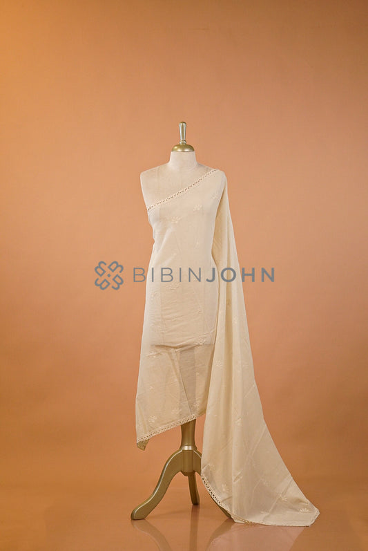 Cotton Lace Dupatta For Women Off White.