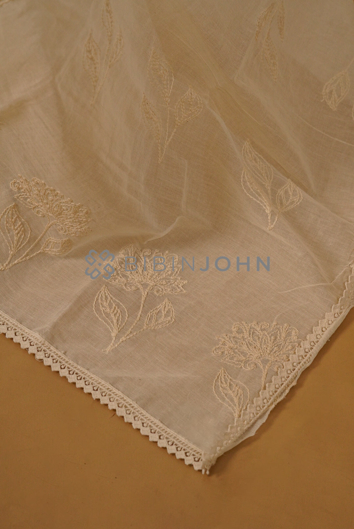 Mul Cotton Embroidery Dupatta Off White 