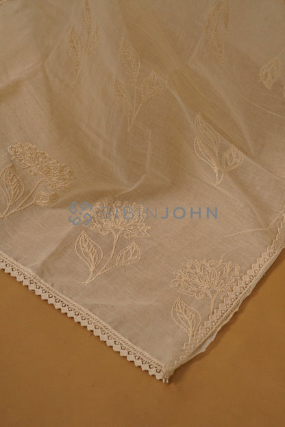 Mul Cotton Embroidery Dupatta Off White 