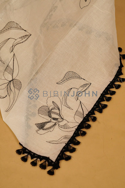 Cotton Embroidery Dupatta For Women Off White side view.