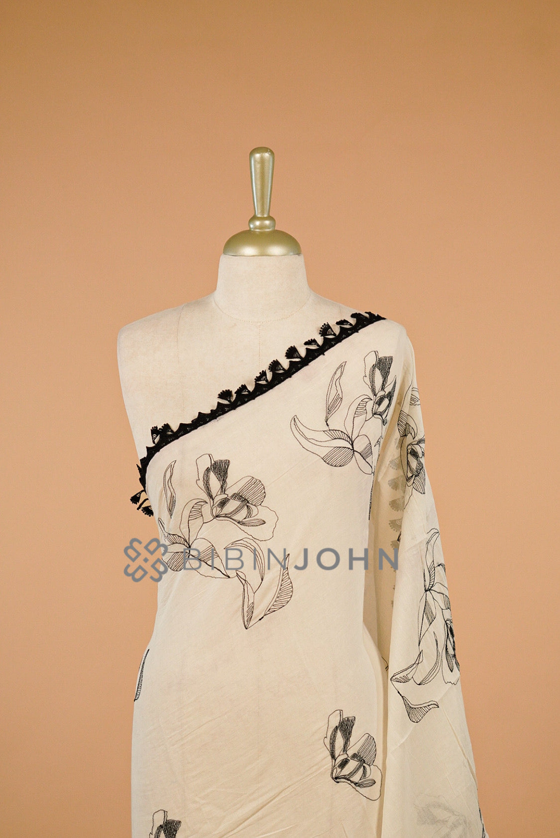 Cotton Embroidery Dupatta For Women Off White close view