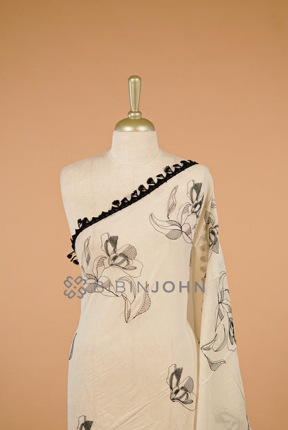 Cotton Embroidery Dupatta For Women Off White close view