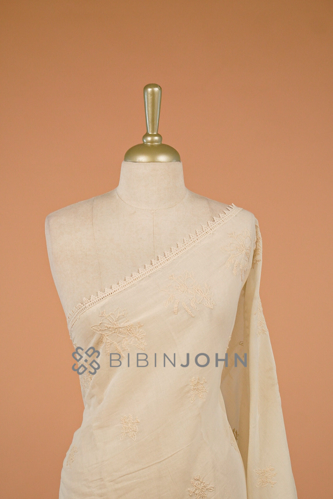 Mul Cotton Embroidery Dupatta For Women Off White  close view.
