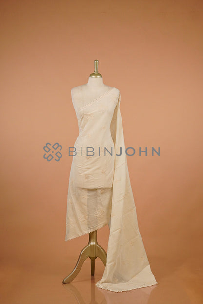 Mul Cotton Embroidery Dupatta For Women Off White .