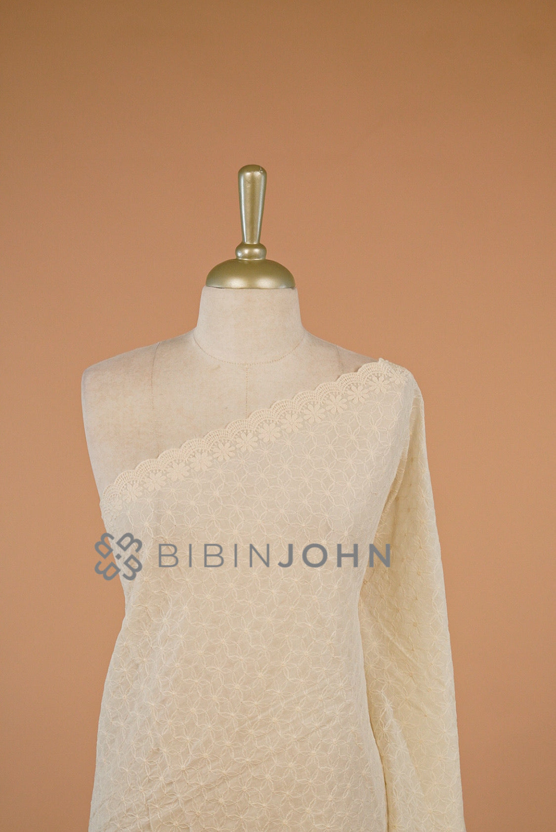 Cotton Embroidery Dupatta For Women Off White close view.