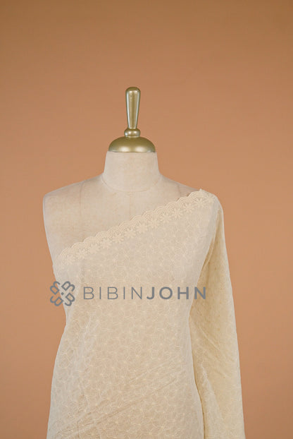 Cotton Embroidery Dupatta For Women Off White close view.