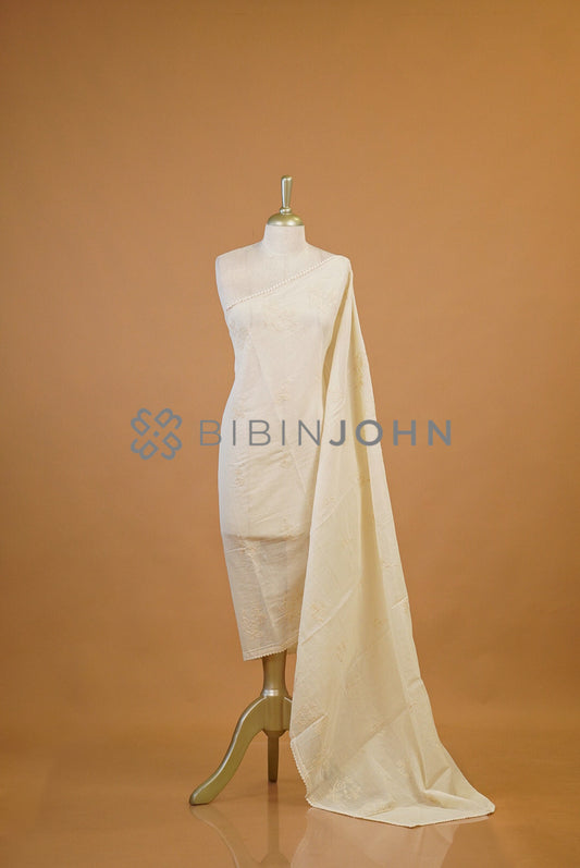Mul Cotton Embroidery Dupatta For Women Off White