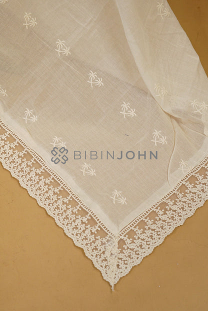Cotton Embroidery Dupatta For Women Off White side view
