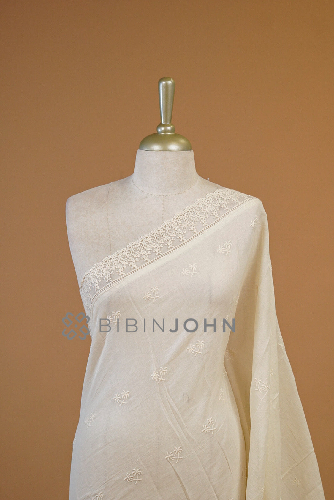 Cotton Embroidery Dupatta For Women Off White  close view