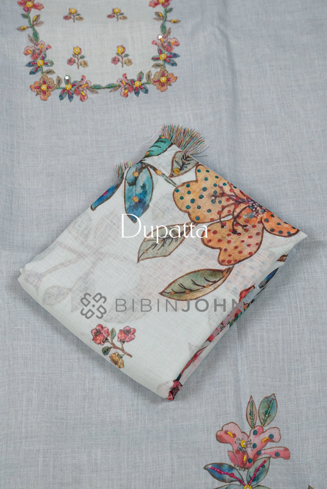 Art Linen Embroidery Semi Stitched Salwar Suit For Women Powder Blue dupatta