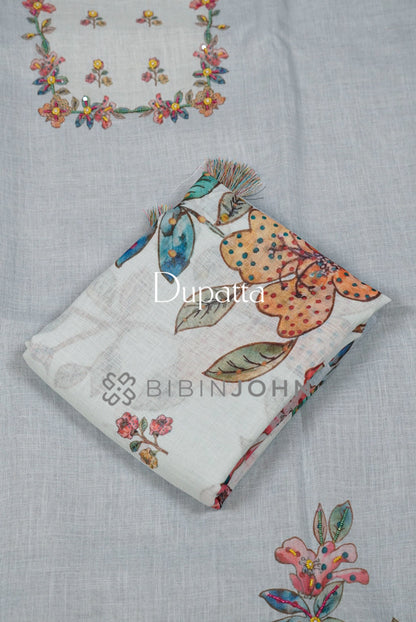 Art Linen Embroidery Semi Stitched Salwar Suit For Women Powder Blue dupatta