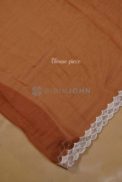 Tissue Organza Applique Saree For Women Rust Brown BJ0644
