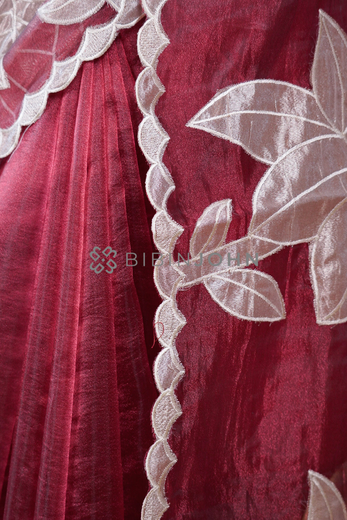 Tissue Organza Applique Saree For Women Deep MagentaBJ0645