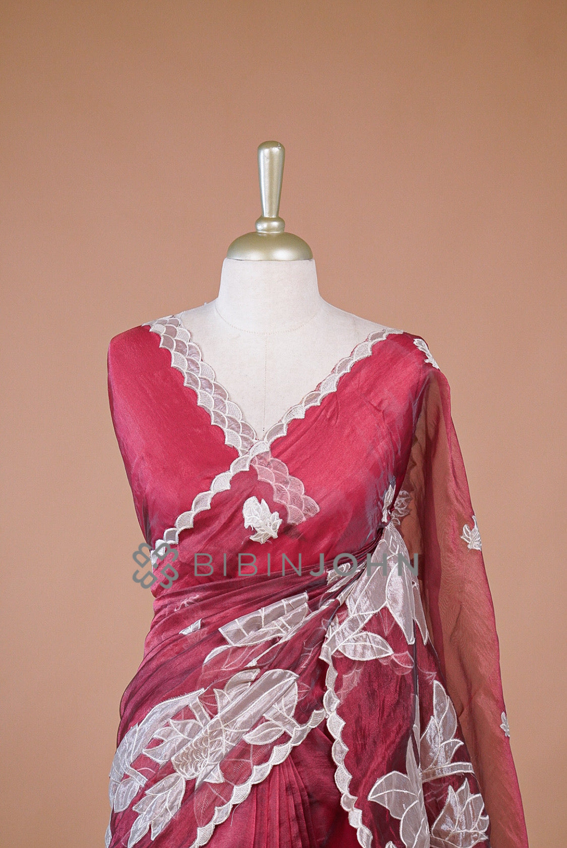 Tissue Organza Applique Saree For Women Deep MagentaBJ0645