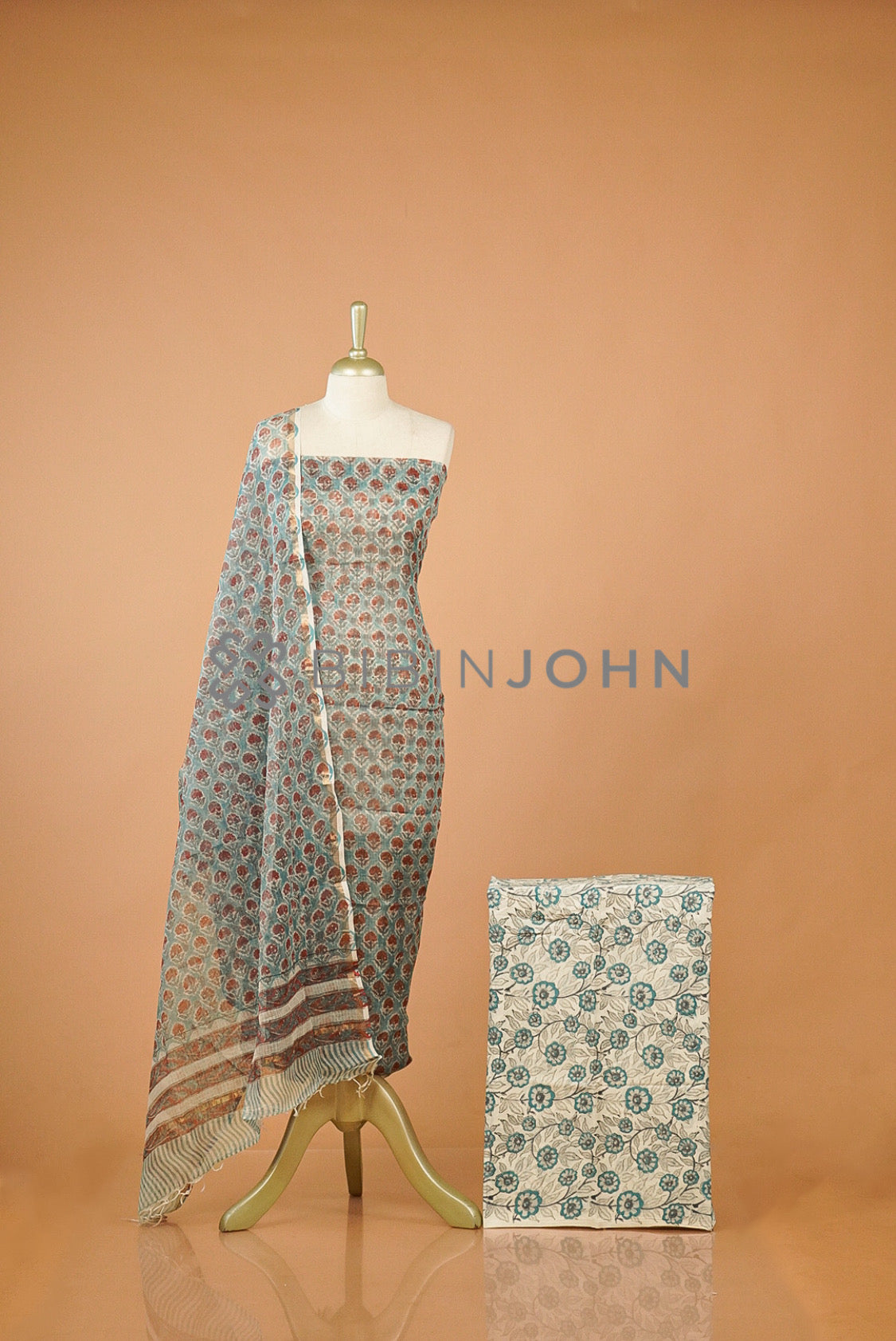 Printed Cotta Unstitched Salwar Suit Material Sea Green