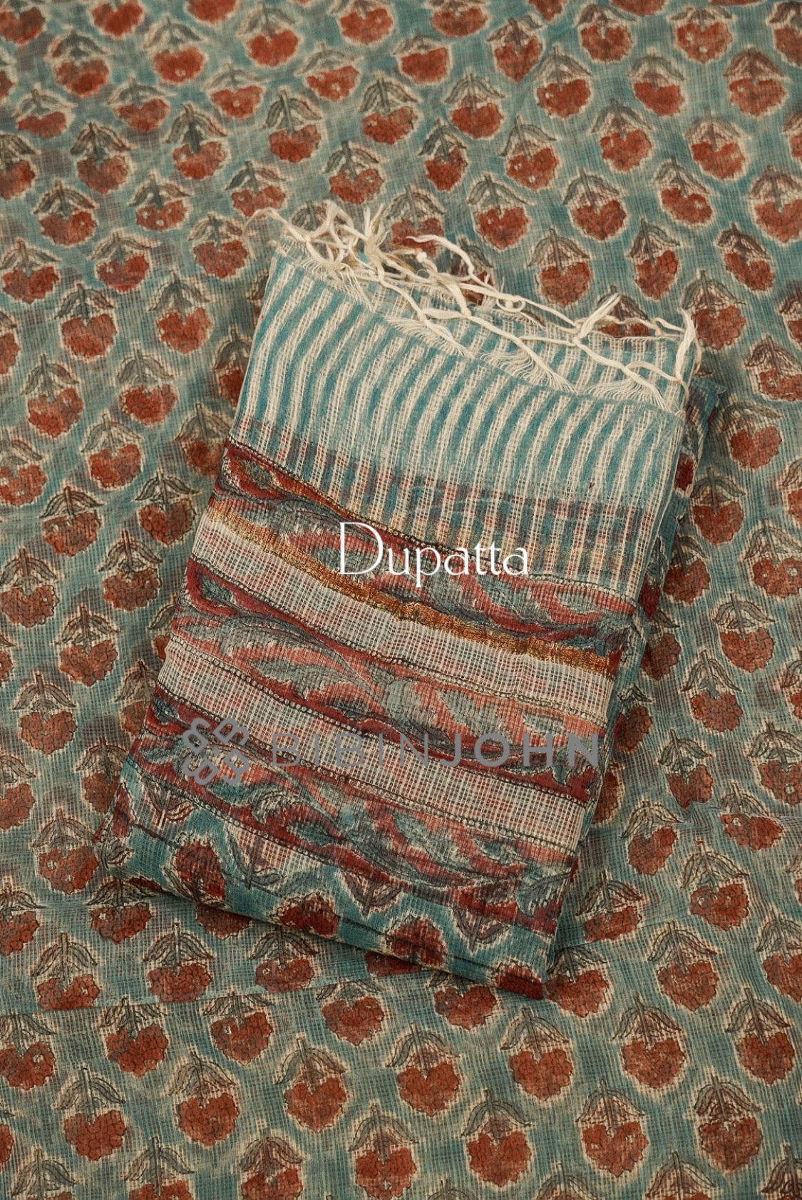 Printed Cotta Unstitched Salwar Suit Material Sea Green DUPATTA