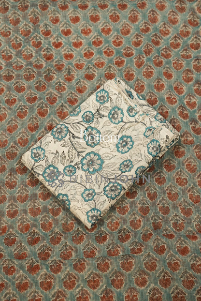 Printed Cotta Unstitched Salwar Suit Material Sea Green BOTTOM