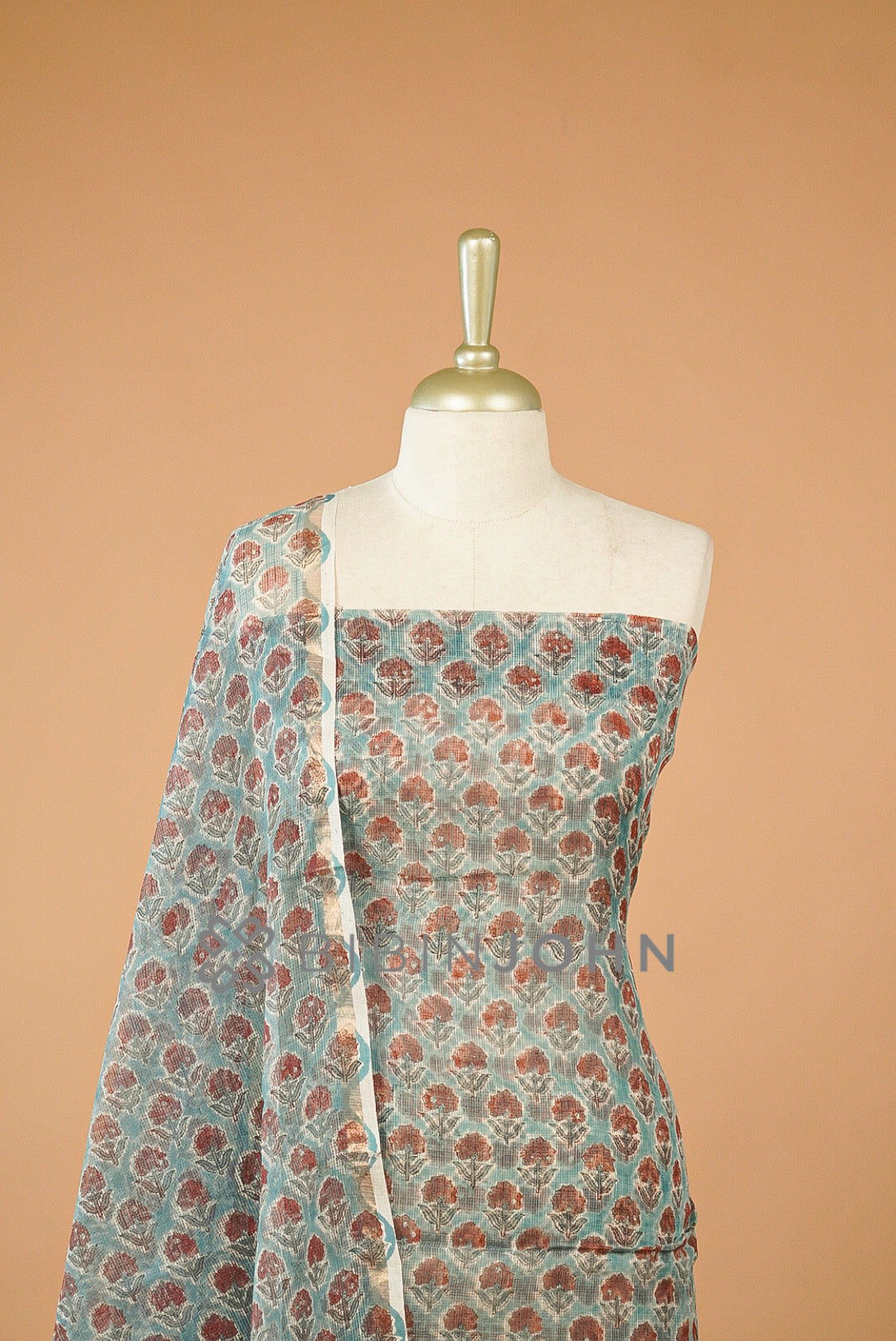 Printed Cotta Unstitched Salwar Suit Material Sea Green CLOSE VIEW