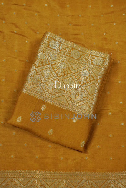 Silk Banarasi Unstitched Salwar Suit Material Mustard Gold dupatta