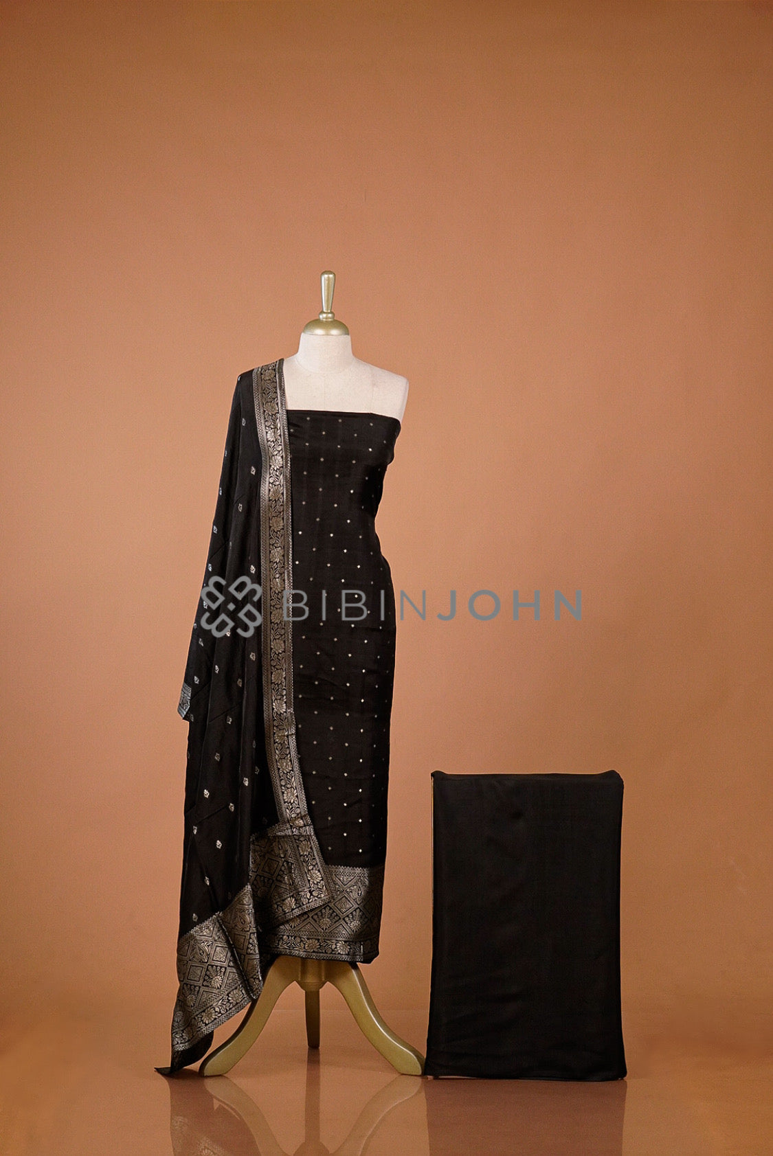 Silk Banarasi Unstitched Salwar Suit Material Black 