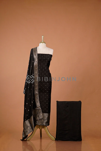 Silk Banarasi Unstitched Salwar Suit Material Black 