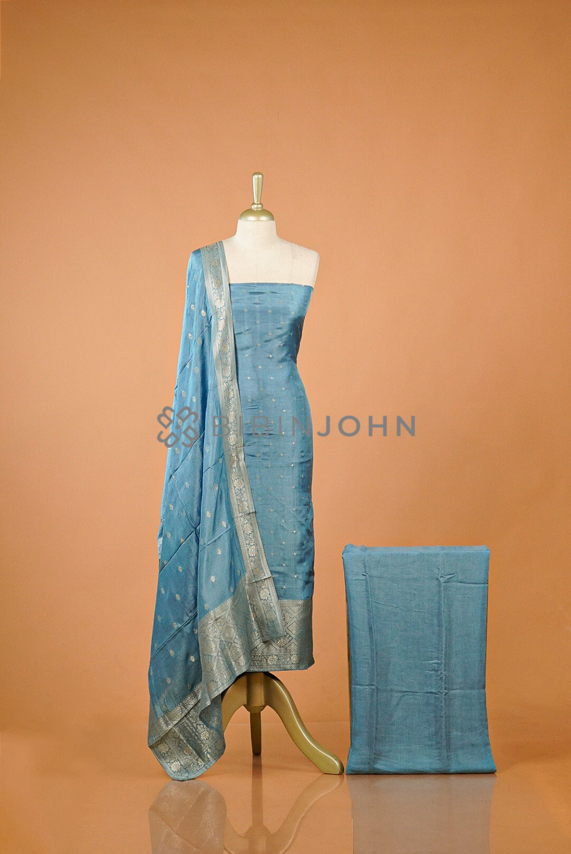 Silk Banarasi Unstitched Salwar Suit Material Dusty Sky Blue