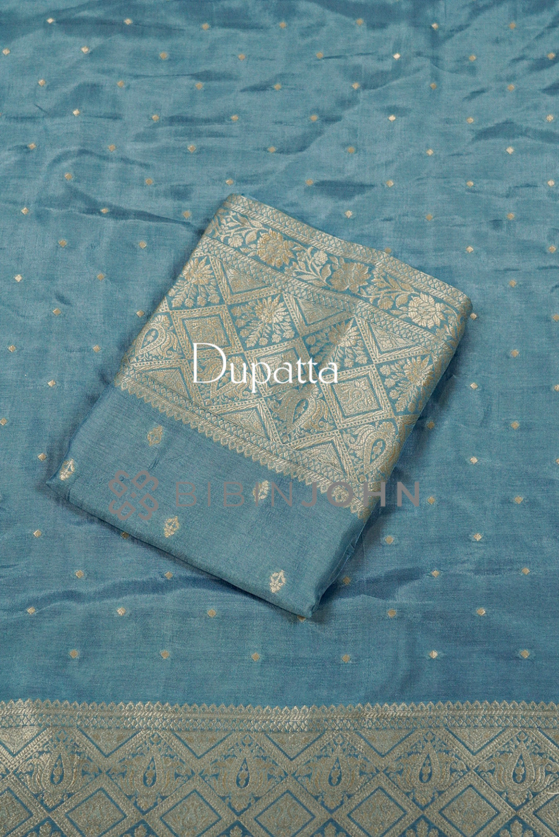 Silk Banarasi Unstitched Salwar Suit Material Dusty Sky Blue Dupatta