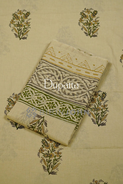 Printed Cotton Unstitched Salwar Suit Material Pistachio  dupatta