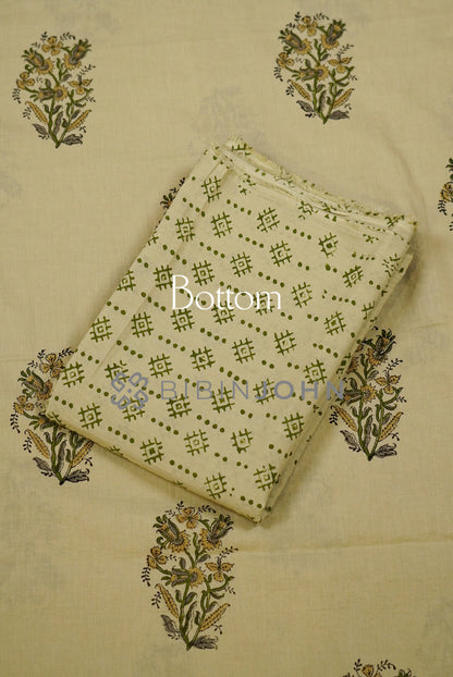 Printed Cotton Unstitched Salwar Suit Material Pistachio  bottom