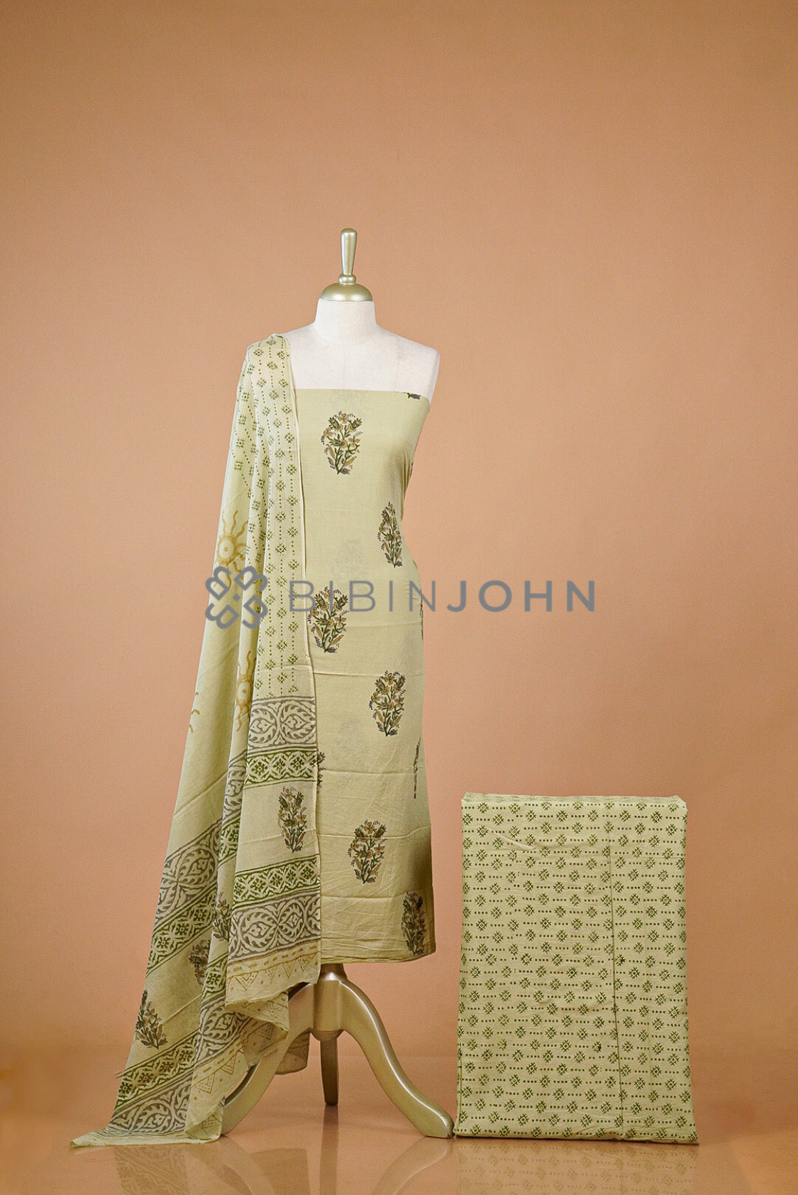 Printed Cotton Unstitched Salwar Suit Material Pistachio 