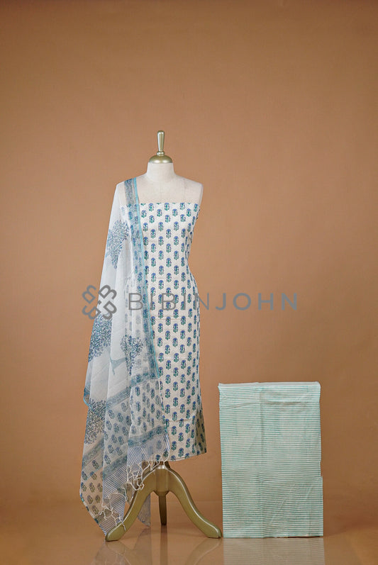 Printed Cotton Unstitched Salwar Suit Material Ivory 