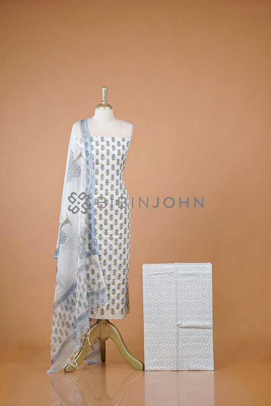 Printed Cotton Unstitched Salwar Suit Material Ivory