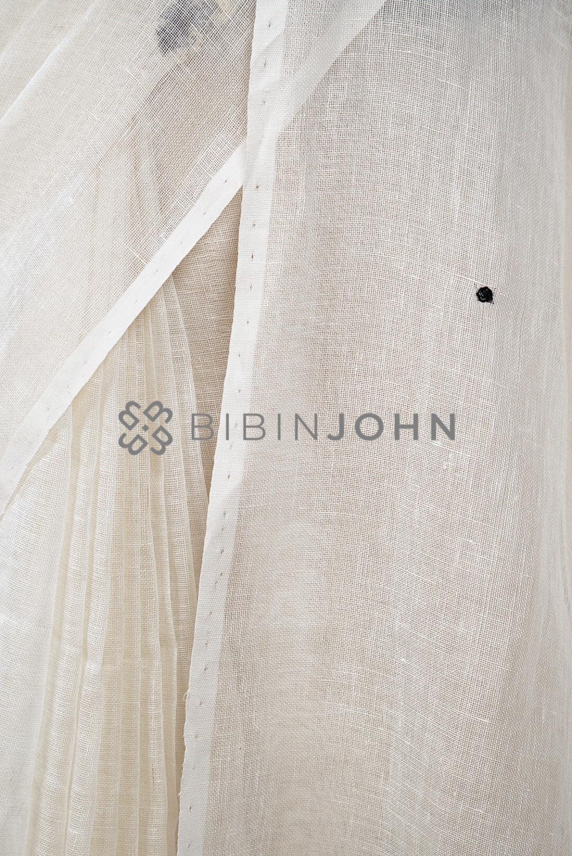 Linen Embroidery Saree For Women Ivory side view