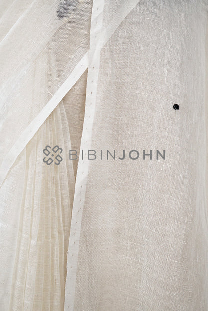 Linen Embroidery Saree For Women Ivory side view