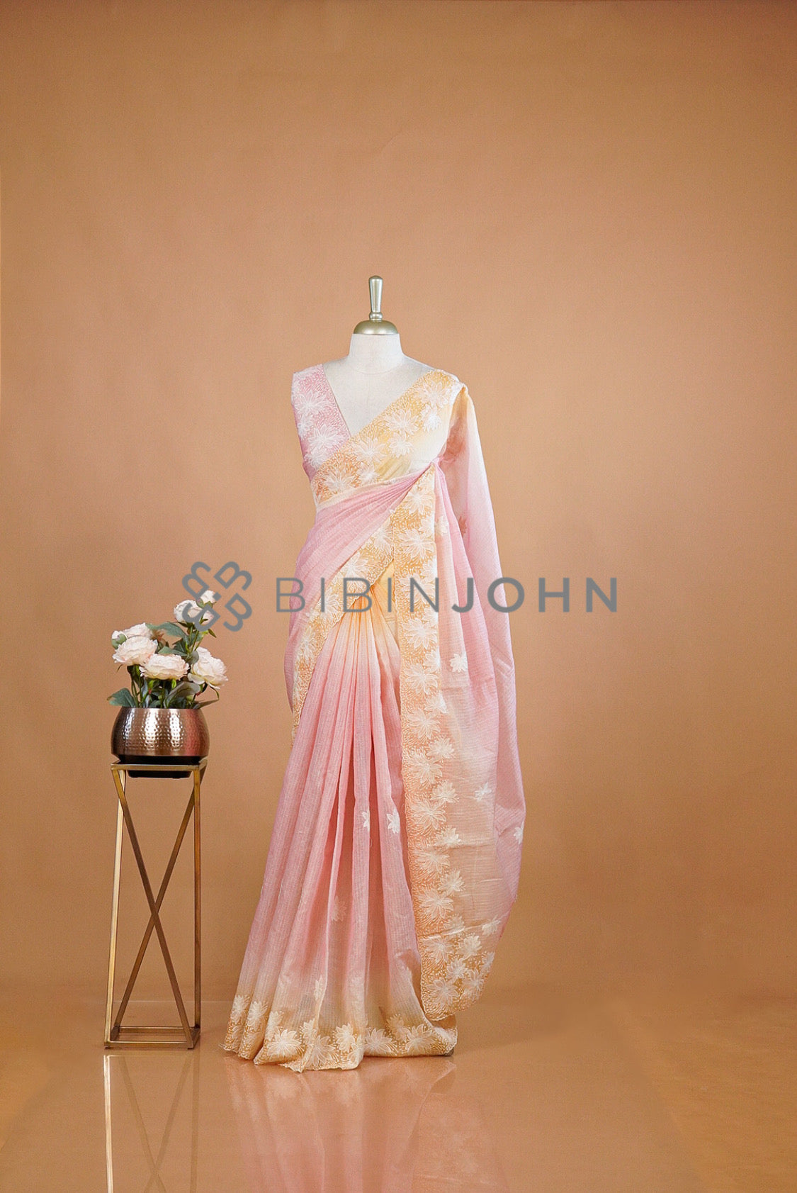 Cotta Embroidery Saree For Women Blush Pink