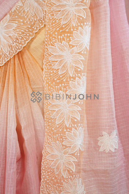 Cotta Embroidery Saree For Women Blush Pink side view