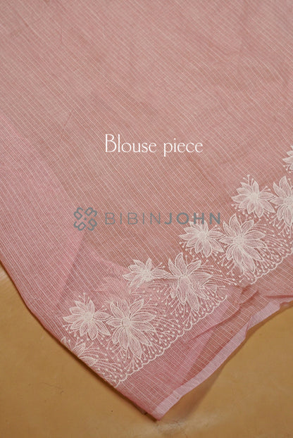 Cotta Embroidery Saree For Women Blush Pink blouse piece