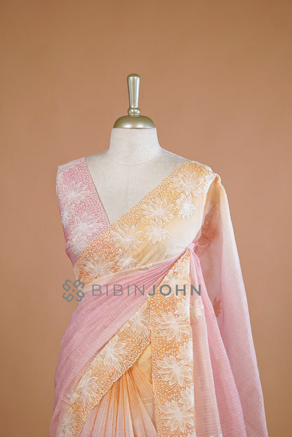 Cotta Embroidery Saree For Women Blush Pink Close view