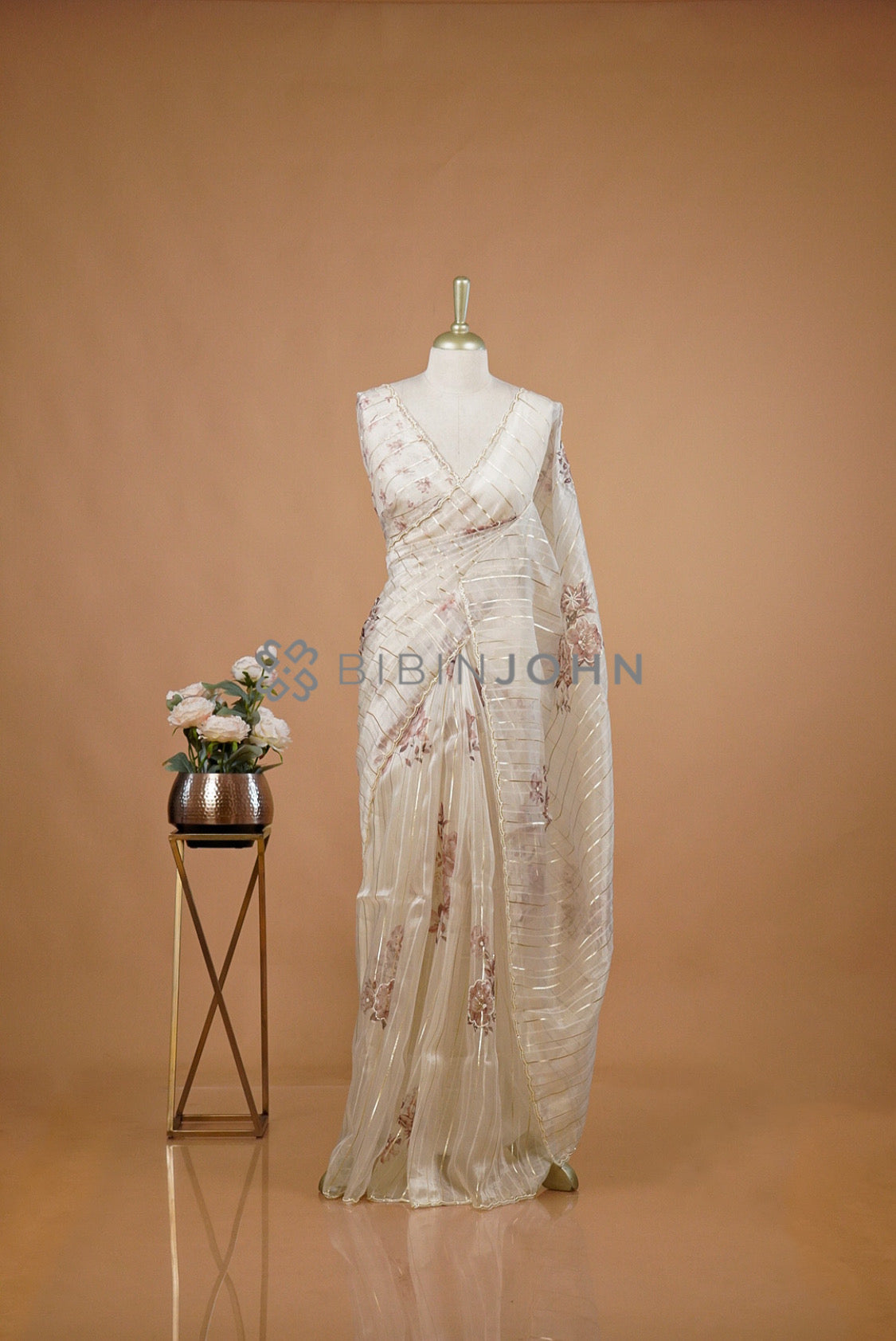 Tissue Handwork Embroidery Saree For Women Pearl Ivory