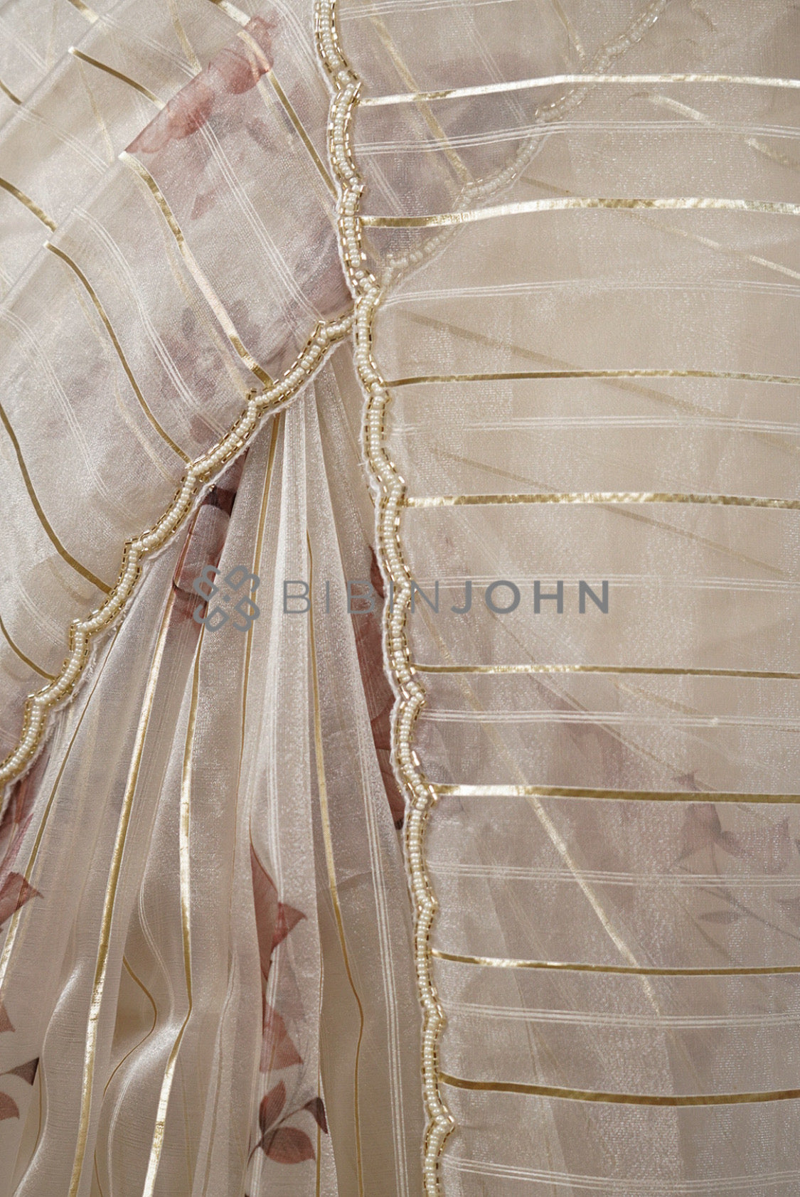 Tissue Handwork Embroidery Saree For Women Pearl Ivory SIDE VIEW