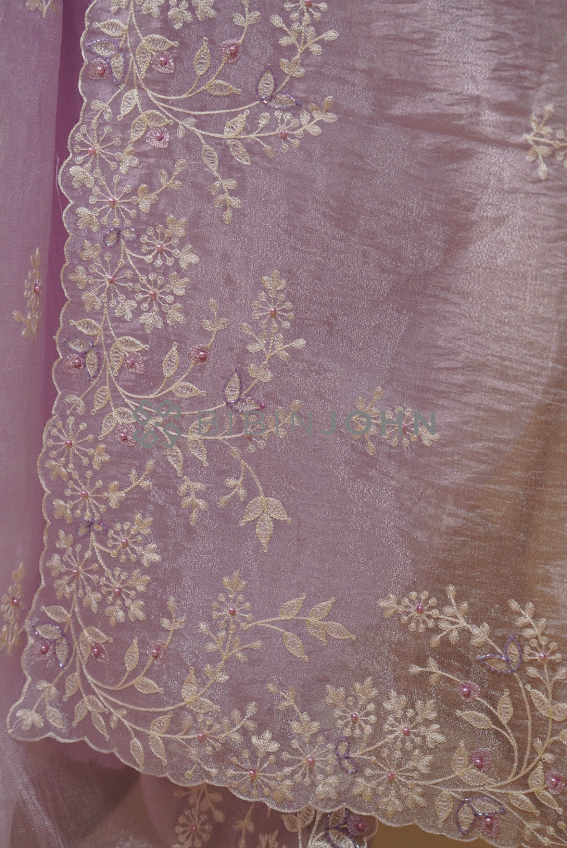 Tissue Organza Embroidery Saree For Women Lavender PALLU