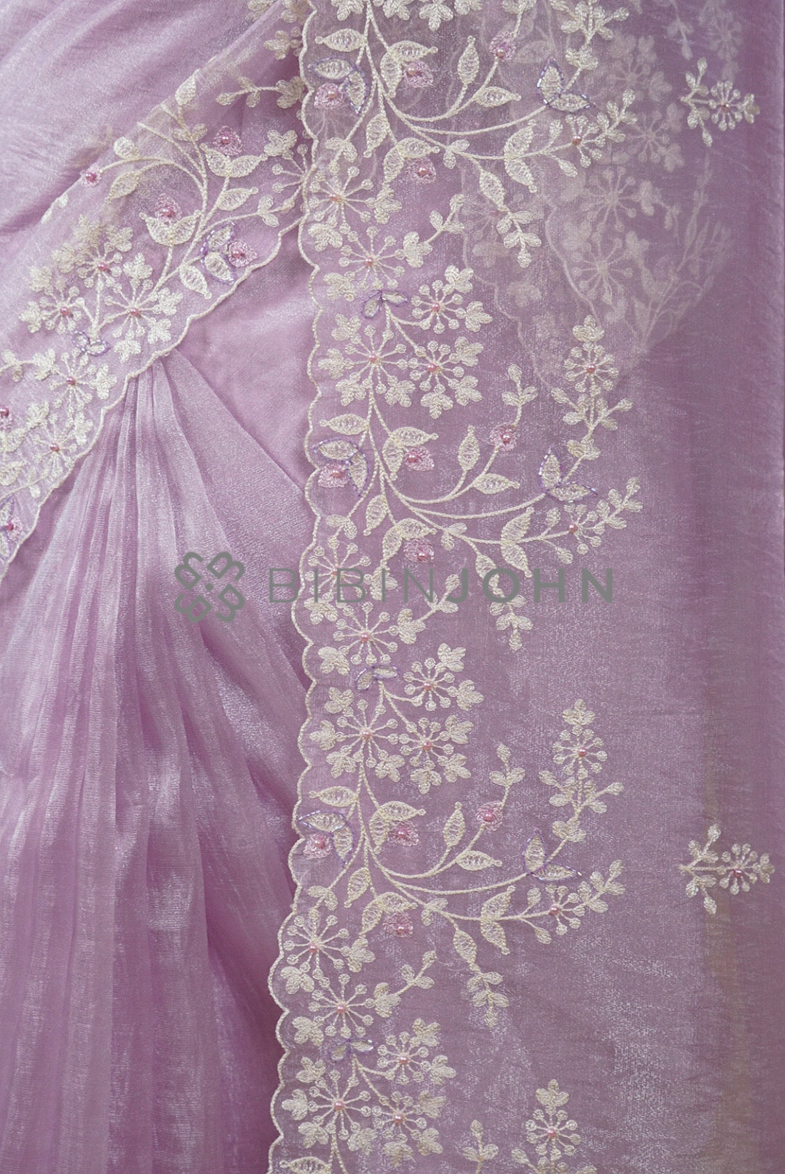 Tissue Organza Embroidery Saree For Women Lavender SIDE VIEW