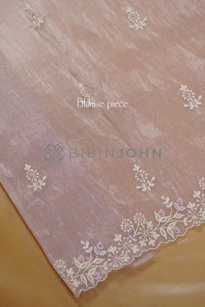Tissue Organza Embroidery Saree For Women Lavender BLOUSE PIECE