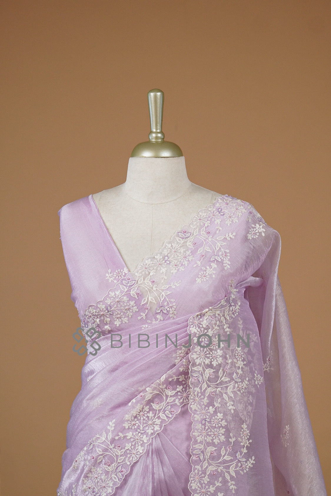 Tissue Organza Embroidery Saree For Women Lavender CLOSE VIEW