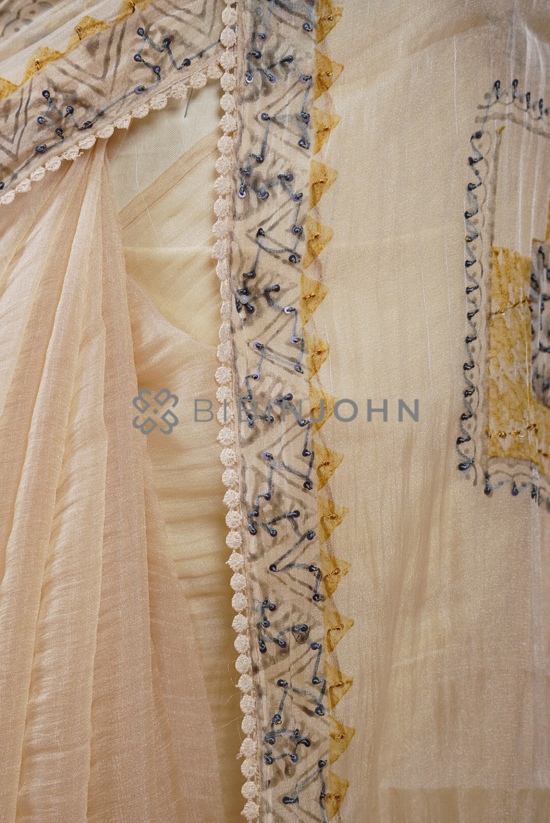 Tissue Organza Embroidery Saree For Women Ivory Cream SIDE VIEW