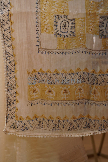 Tissue Organza Embroidery Saree For Women Ivory Cream PALLU