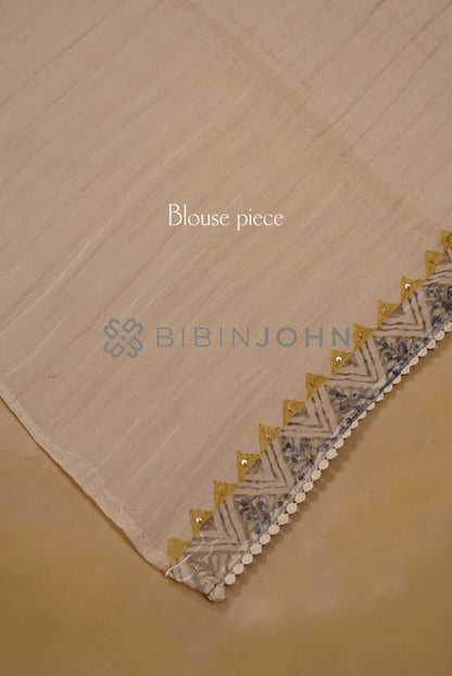 Tissue Organza Embroidery Saree For Women Ivory Cream BLOUSE PIECE