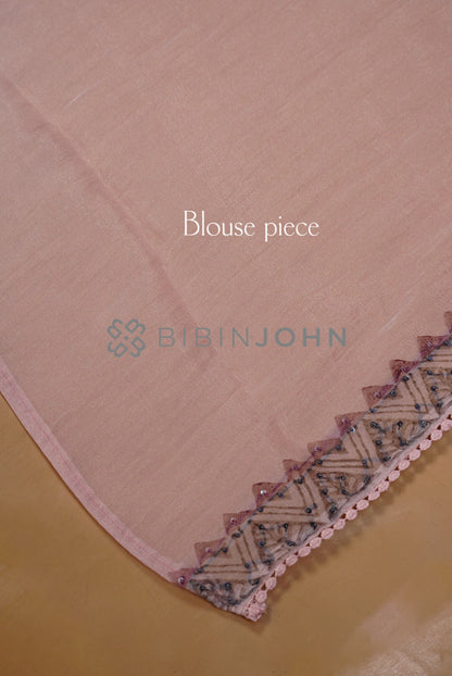 Tissue Organza Embroidery Saree For Women Blush Pink BLOUSE PIECE